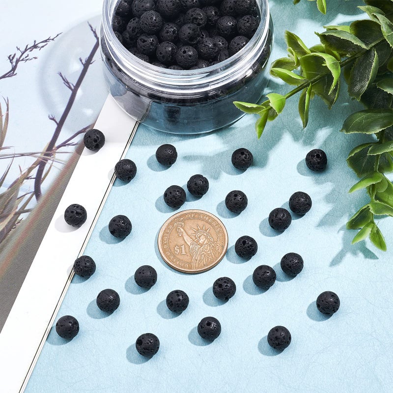NBEADS 8mm Natural Black Lava Beads, Gemstone Round Chakra Beads, Diffuser Essential Oils Yoga Volcanic Rock Beads Loose Beads for Jewelry Making, About 150-160 Pcs - Image 2